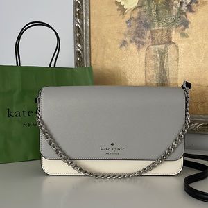 NWT Kate Spade Madison Leather Colorblock Flap Crossbody In Platinum Grey Multi